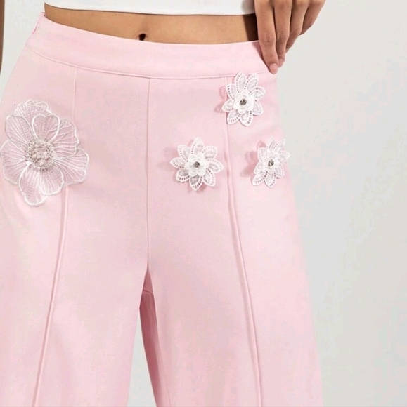 Pink Straight Leg Design Pleated Women Long Pants, New Autumn/Winter Style - Picture 3 of 4